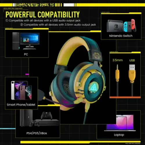 EKSA E900 Pro Noise Cancelling 7.1 Surround Sound Gaming Headset Yellow - Image 2
